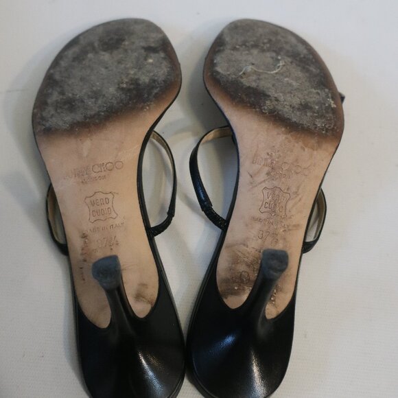 Womens Jimmy Choo Black Leather Strappy Slip-On Heels 37.5 US/7.5 - Picture 6 of 12